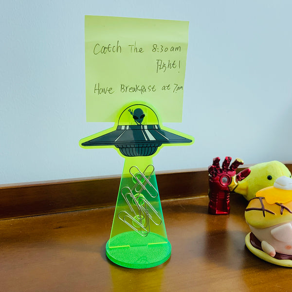Creative UFO Desk Memo Note Paper Photo Holder Clip Card Stand Organizer with Magnets