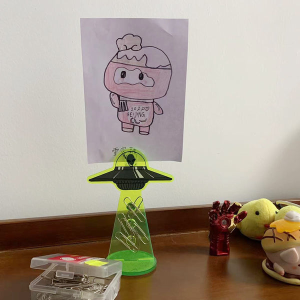 Creative UFO Desk Memo Note Paper Photo Holder Clip Card Stand Organizer with Magnets